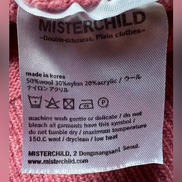Mister Child Spell Out Wool Blend Pink Smiley Graphic Sweater Korean K Pop -M - Picture 4 of 7